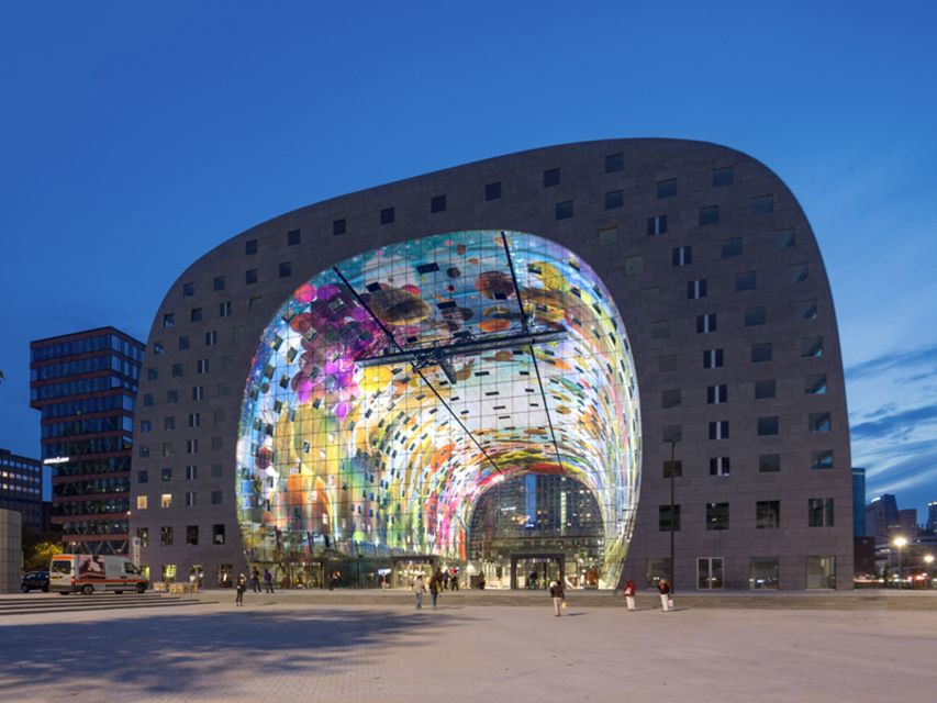 Rotterdam: De Rotterdam, Cube Houses, Watertaxi and Markthal - Markthal’s archaeology and art ceiling